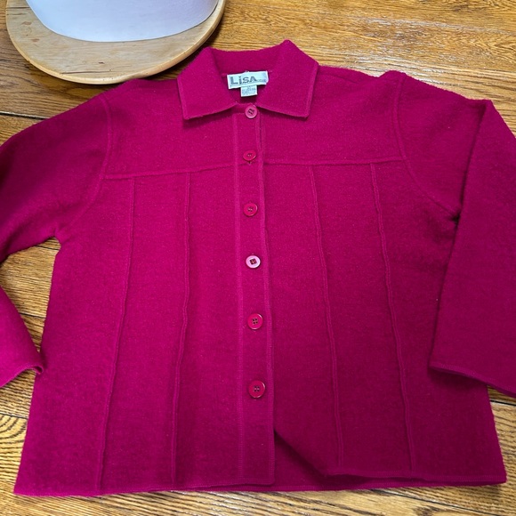 Lisa International boiled wool button front jacket. Size Large. - Picture 3 of 11